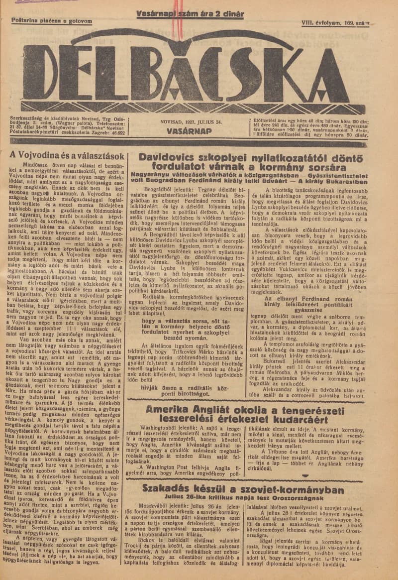 Délbácska, 8. évf. 1927. július 24. 169. sz.