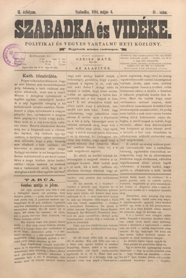 Szabadka és vidéke II, 2. évf. 1894. május 6. 18. sz.