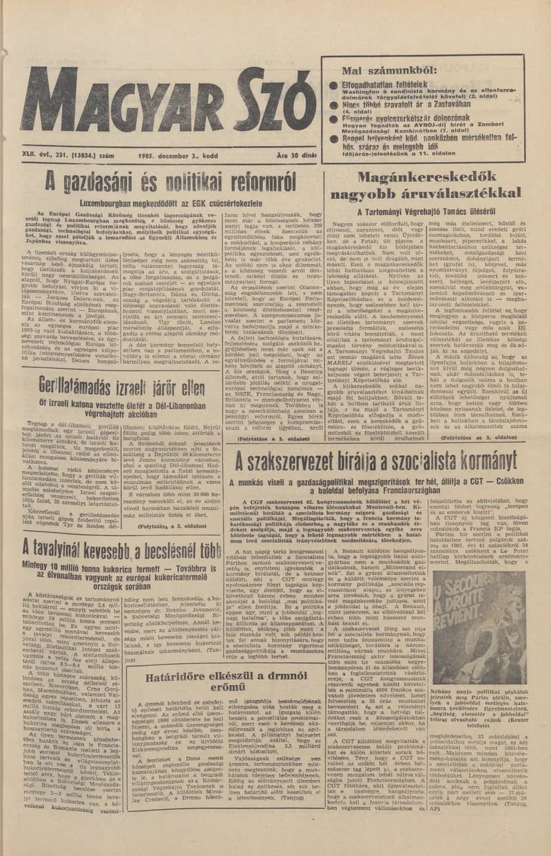 Magyar Szó, 42. évf. 1985. december 3. 331. sz. 1–20. oldal