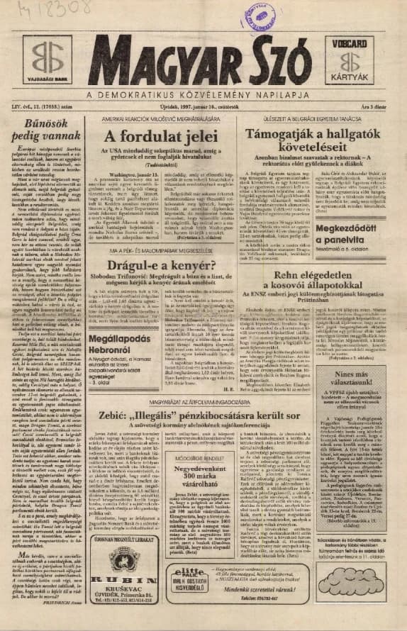 Magyar Szó, 54. évf. 1997. január 16. 12. sz. 1–16. oldal