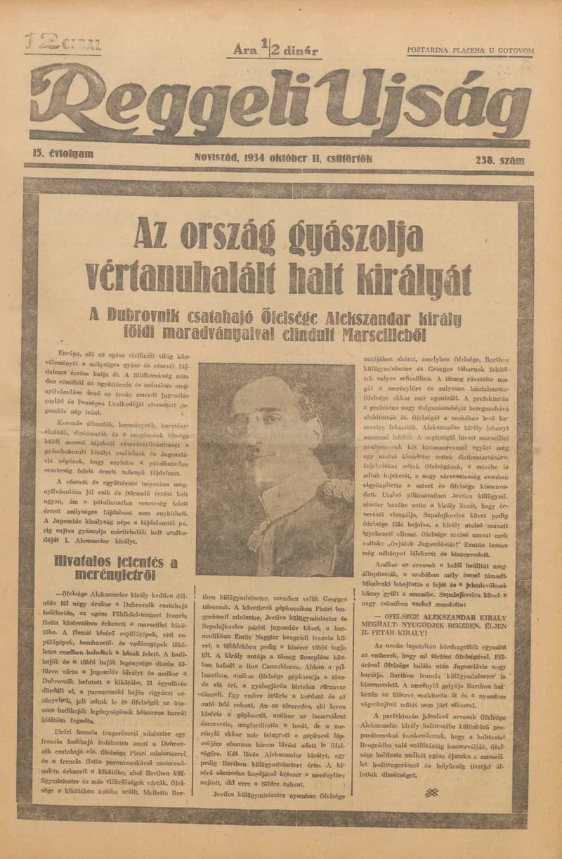 Reggeli Újság, 15. évf. 1934. október 11. 238. sz.