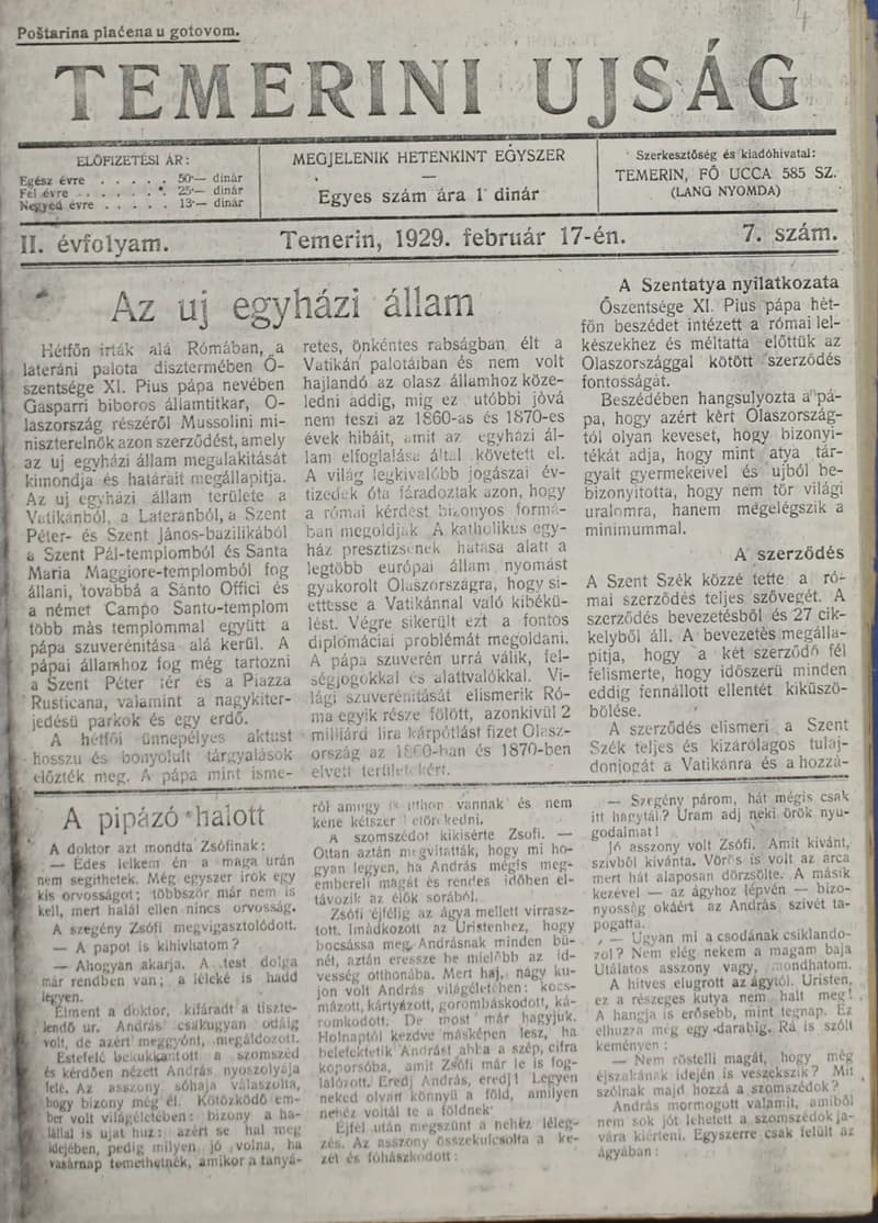 Temerini Újság 1928-1944, 2. évf. 1929. február 17. 7. sz.