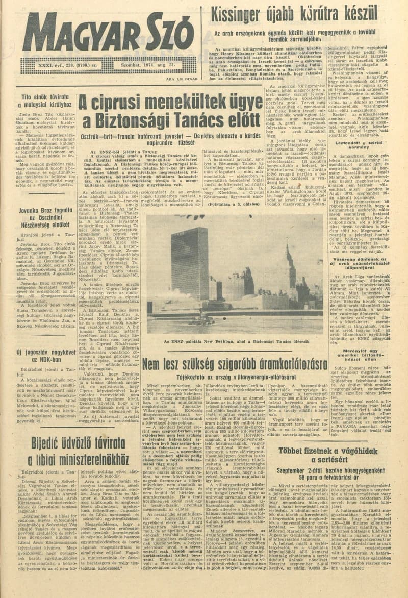 Magyar Szó, 31. évf. 1974. augusztus 31. 239. sz. 1–16. oldal