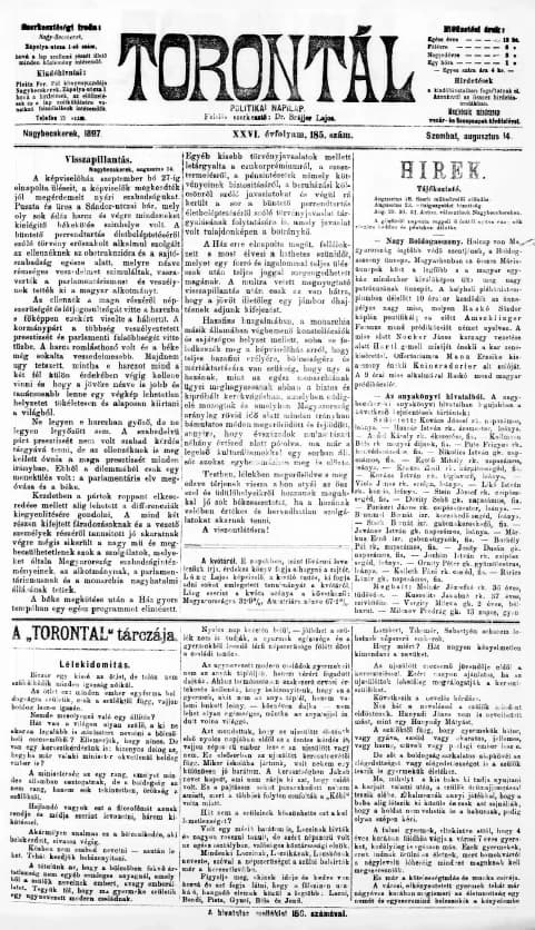 Torontál, 26. évf. 1897. augusztus 14. 185. sz.