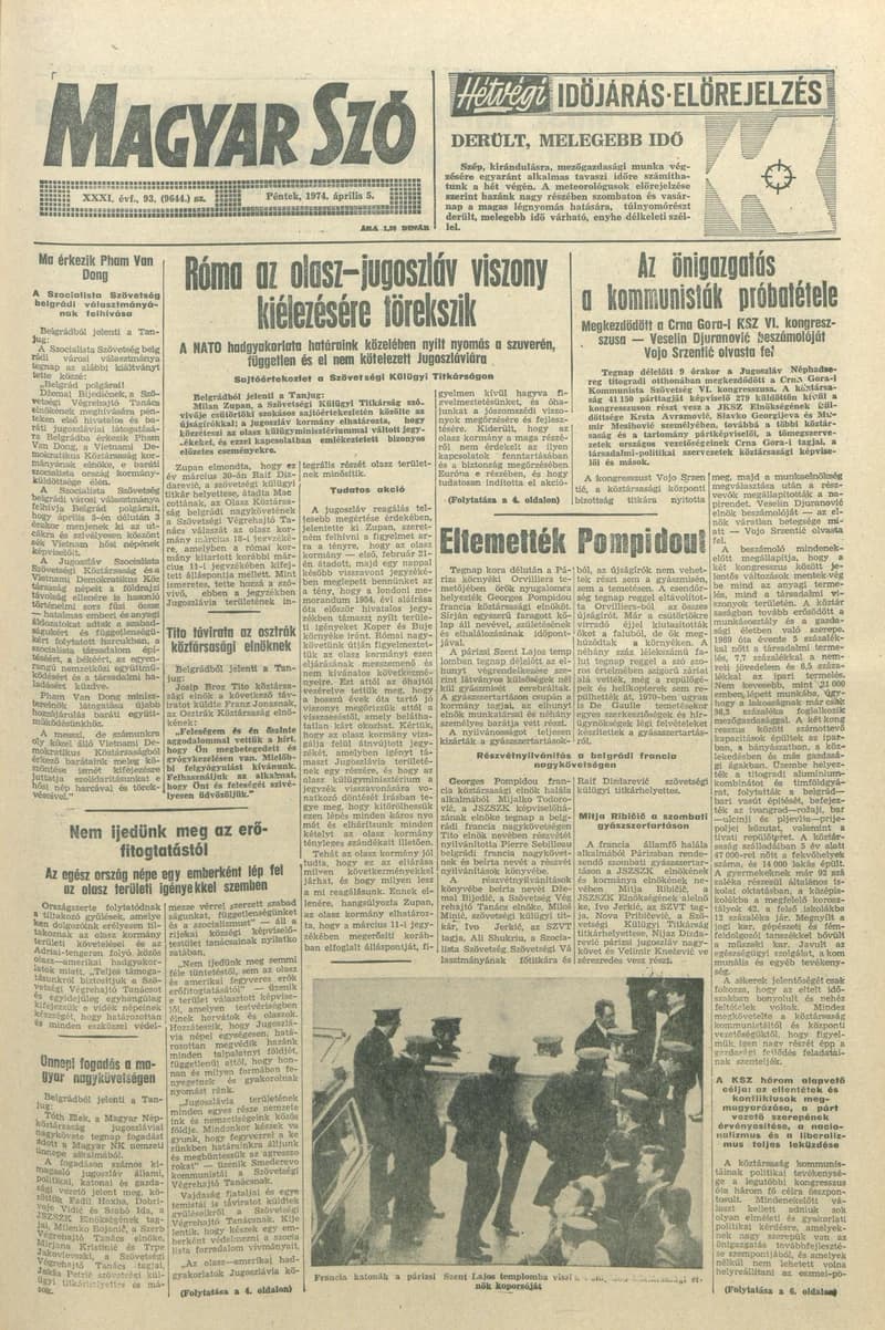 Magyar Szó, 31. évf. 1974. április 5. 93. sz. 1–16. oldal