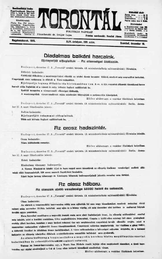Torontál, 44. évf. 1915. december 18. 289. sz.