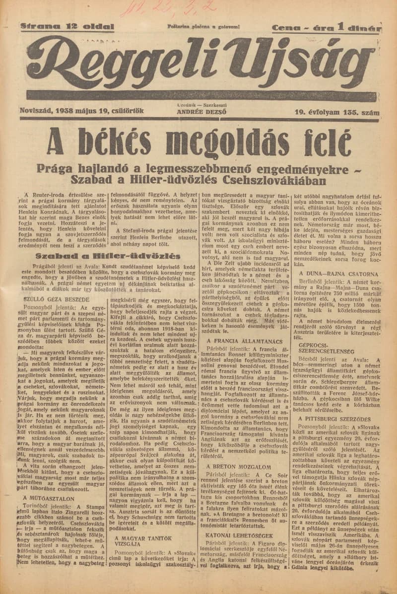 Reggeli Újság, 19. évf. 1938. május 19. 135. sz.