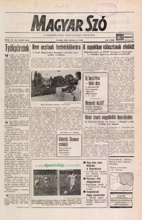 Magyar Szó, 47. évf. 1990. október 22. 291. sz. 1–20. oldal