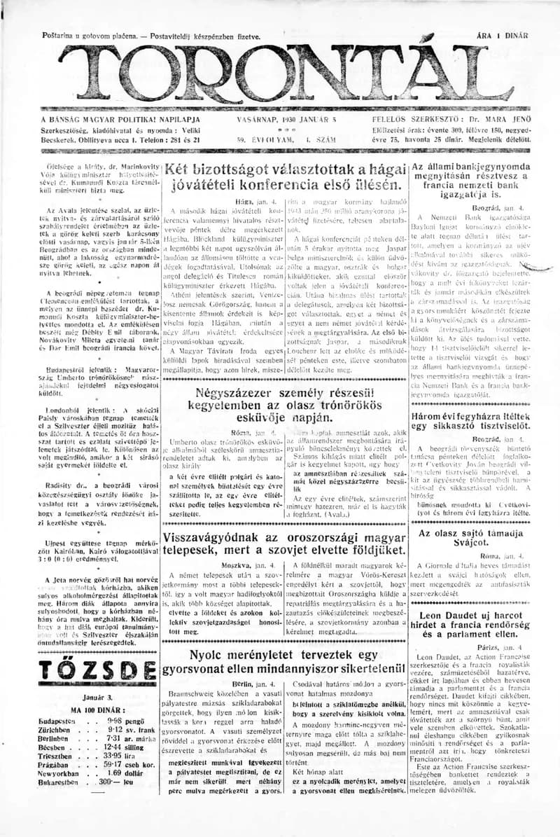 Torontál, 59. évf. 1930. január 5. 4. sz.