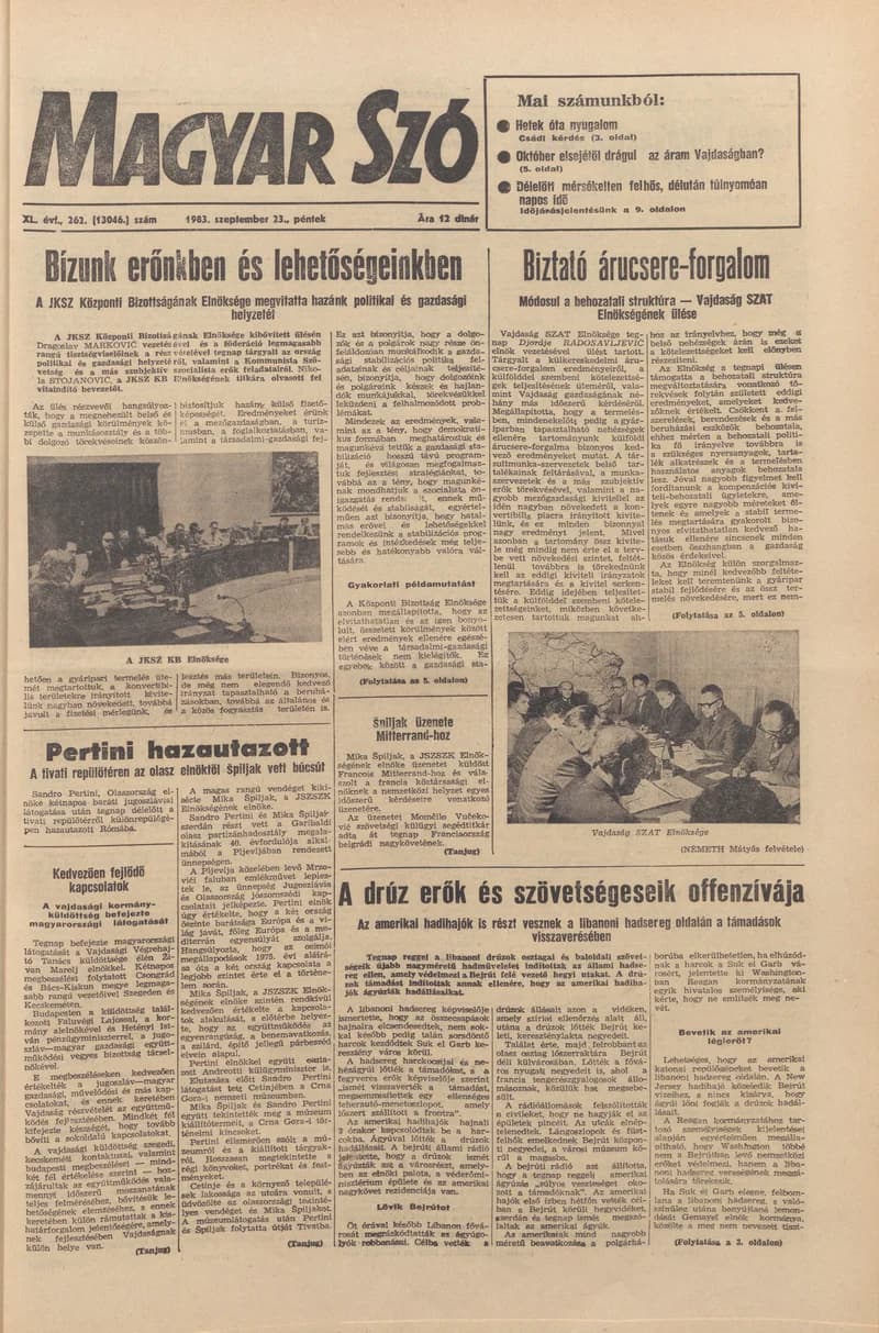 Magyar Szó, 40. évf. 1983. szeptember 23. 262. sz.