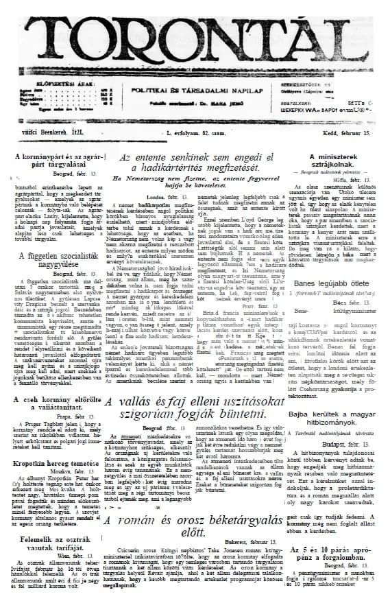 Torontál, 50. évf. 1921. február 15. 32. sz.