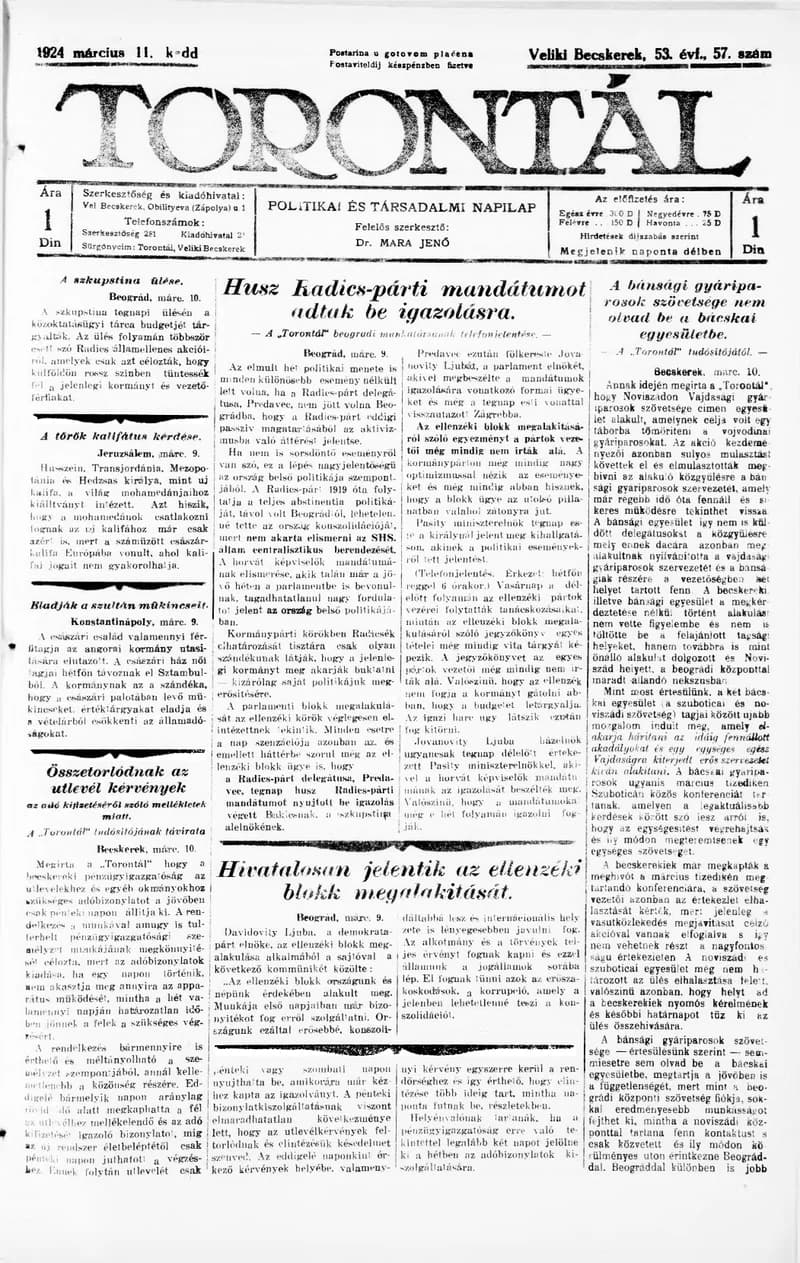 Torontál, 53. évf. 1924. március 11. 57. sz.