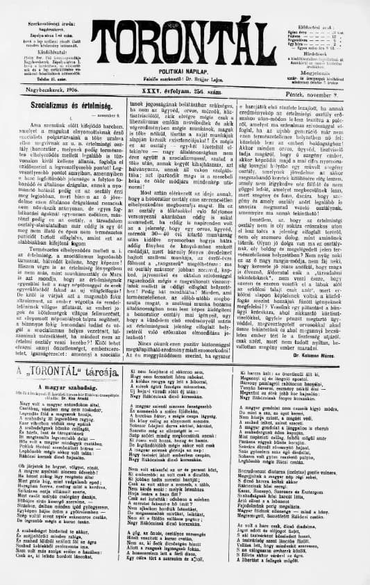 Torontál, 35. évf. 1906. november 9. 256. sz.