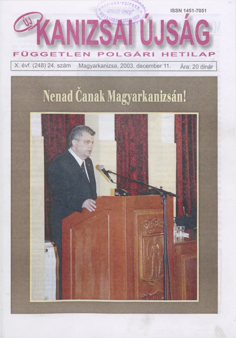 Új Kanizsai Újság, 10. évf. 2003. december 11. 24. sz.
