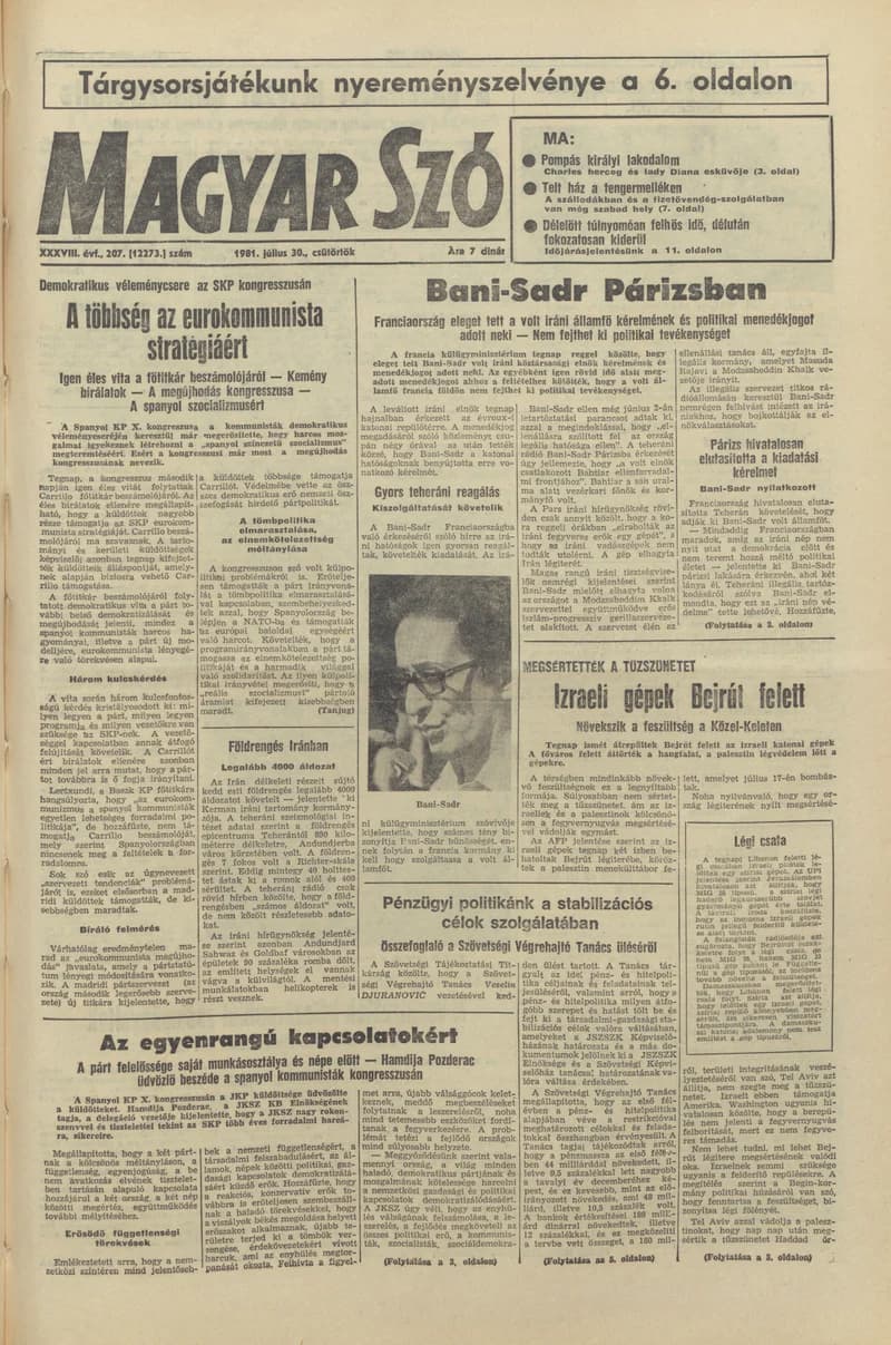 Magyar Szó, 38. évf. 1981. július 30. 207. sz.