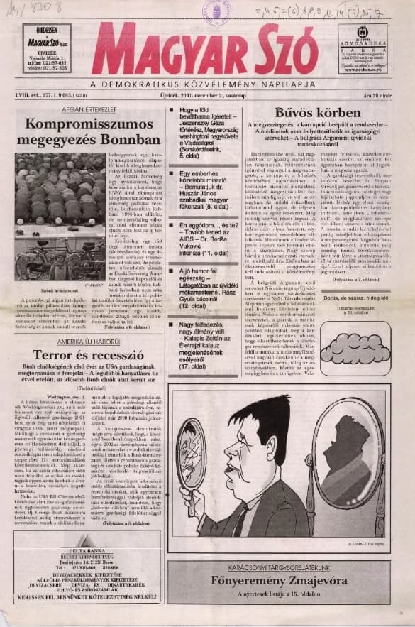 Magyar Szó, 58. évf. 2001. december 2. 277. sz. 1–28. oldal