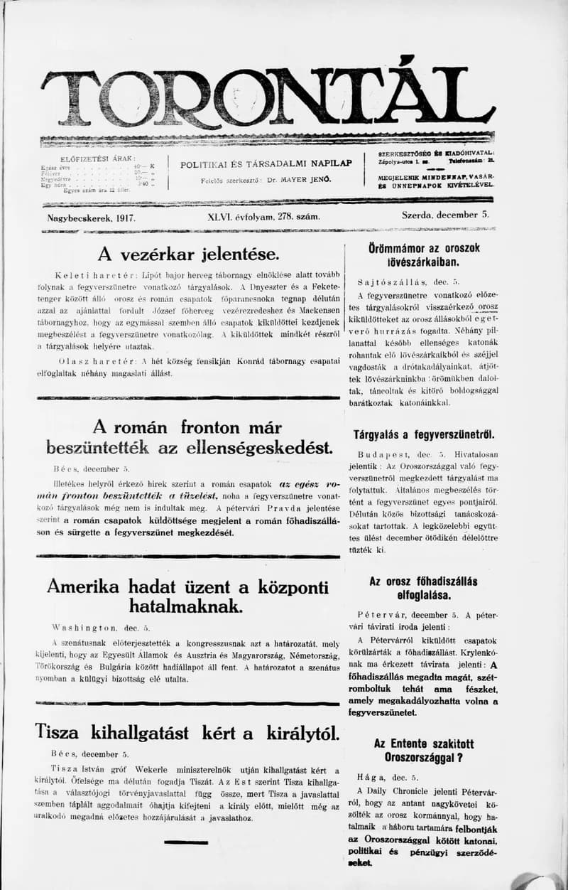 Torontál, 46. évf. 1917. december 5. 278. sz.