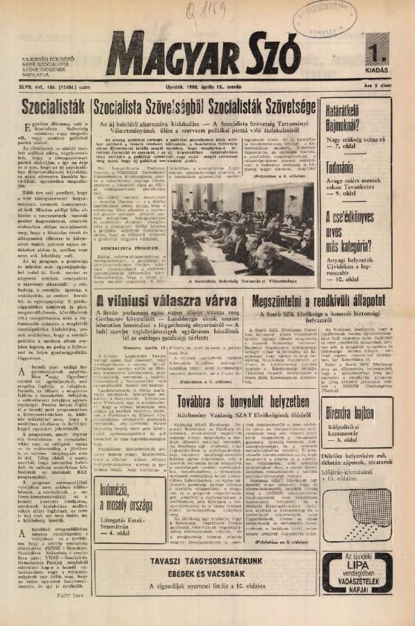 Magyar Szó, 47. évf. 1990. április 18. 106. sz. 1–20. oldal