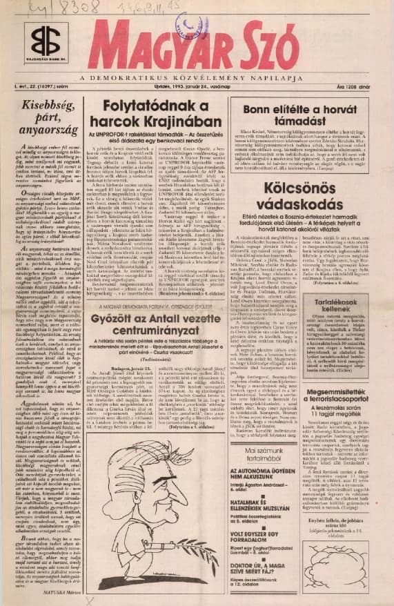 Magyar Szó, 50. évf. 1993. január 24. 22. sz. 1–24. oldal