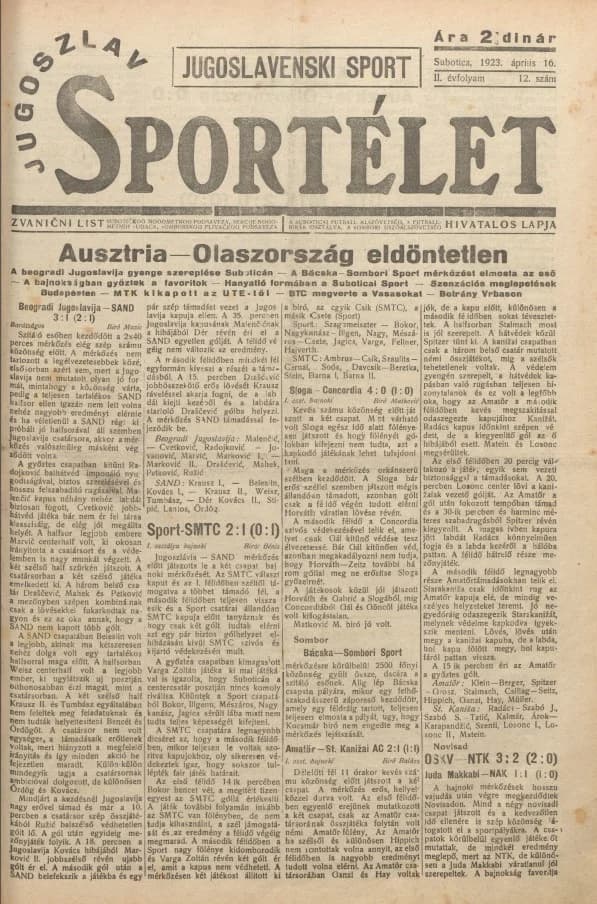 Jugoszláv sportélet, 2. évf. 1923. április 16. 12. sz.