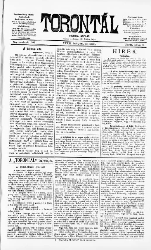 Torontál, 32. évf. 1903. február 11. 33. sz.