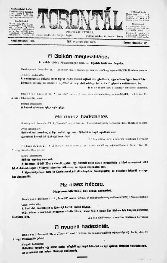 Torontál, 44. évf. 1915. december 22. 292. sz.