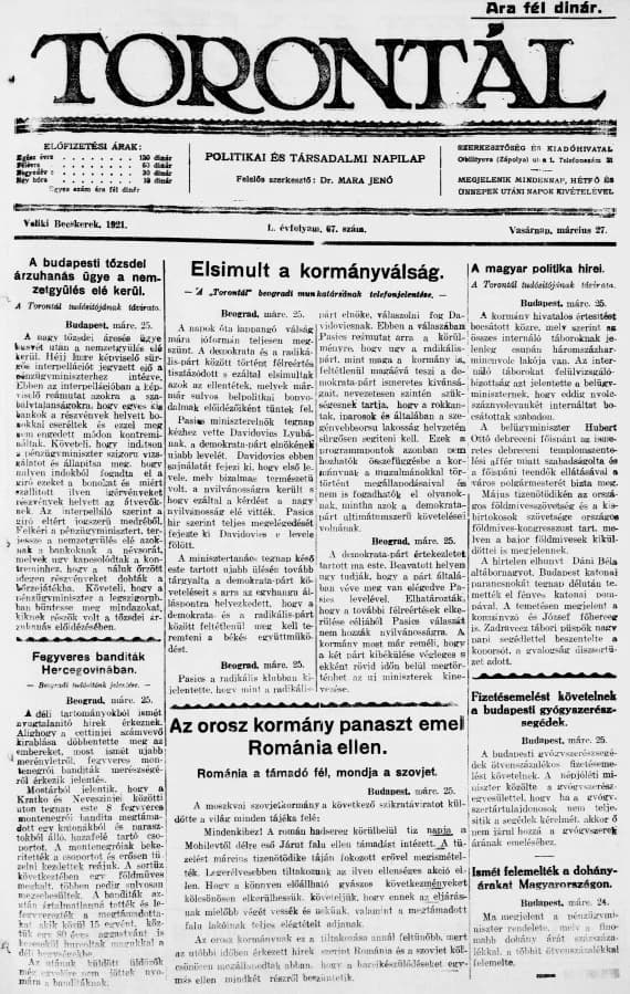 Torontál, 50. évf. 1921. március 27. 67. sz.