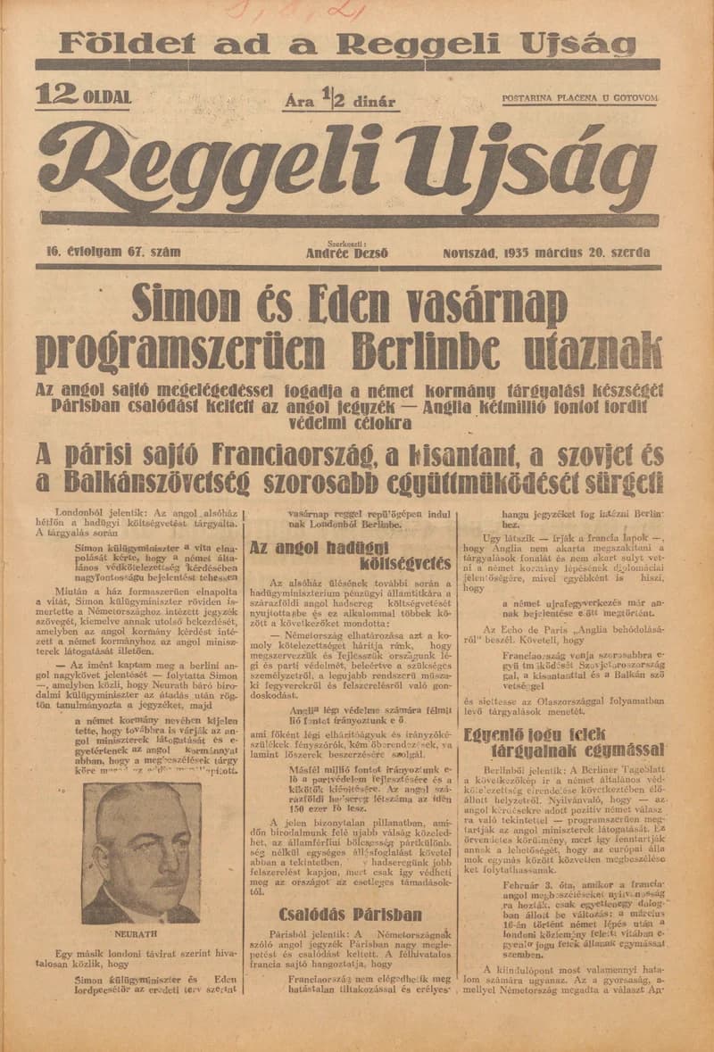 Reggeli Újság, 16. évf. 1935. március 20. 67. sz.
