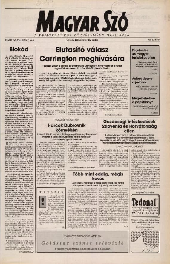 Magyar Szó, 48. évf. 1991. október 25. 294. sz. 1–20. oldal