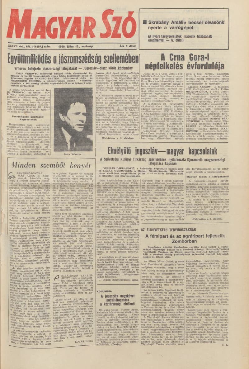 Magyar Szó, 37. évf. 1980. július 13. 191. sz. 1–28. oldal