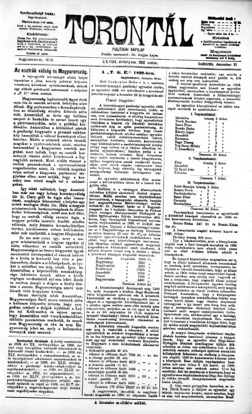 Torontál, 28. évf. 1899. december 21. 292. sz.