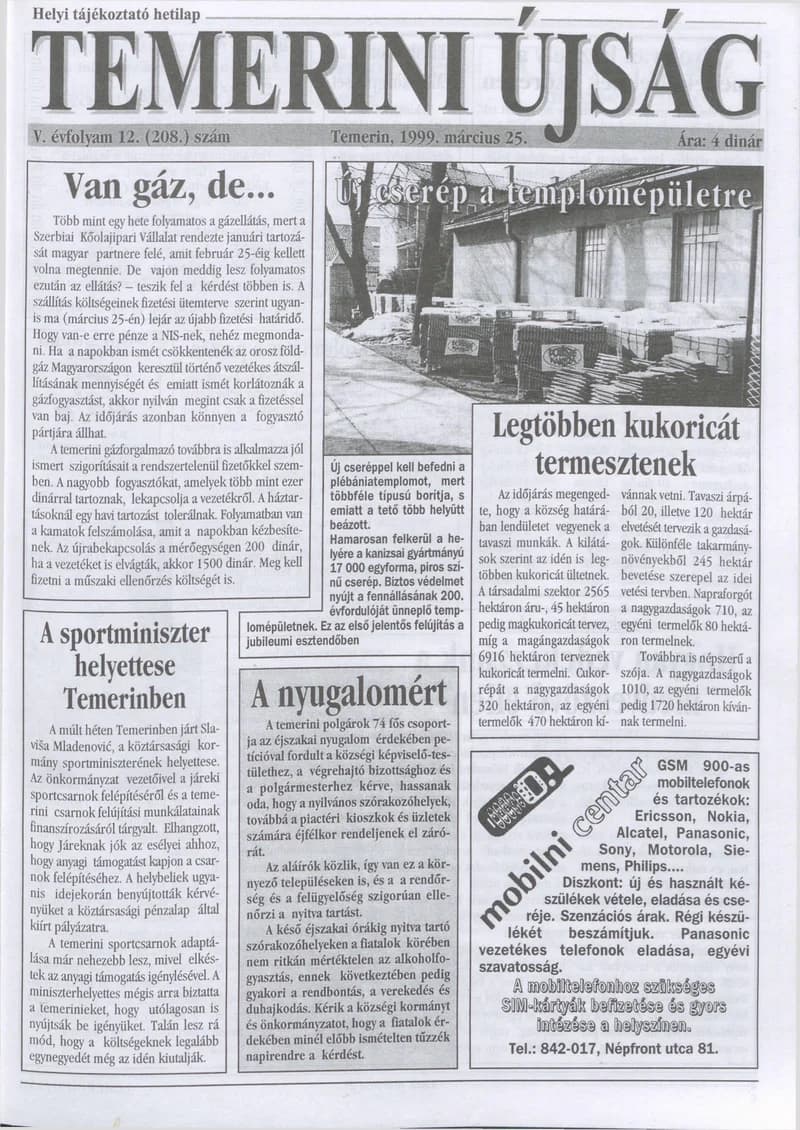 Temerini Újság, 5. évf. 1999. március 25. 12. sz.