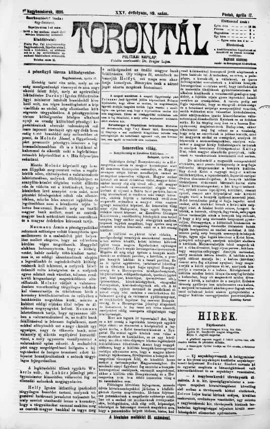 Torontál, 25. évf. 1896. április 17. 89. sz.