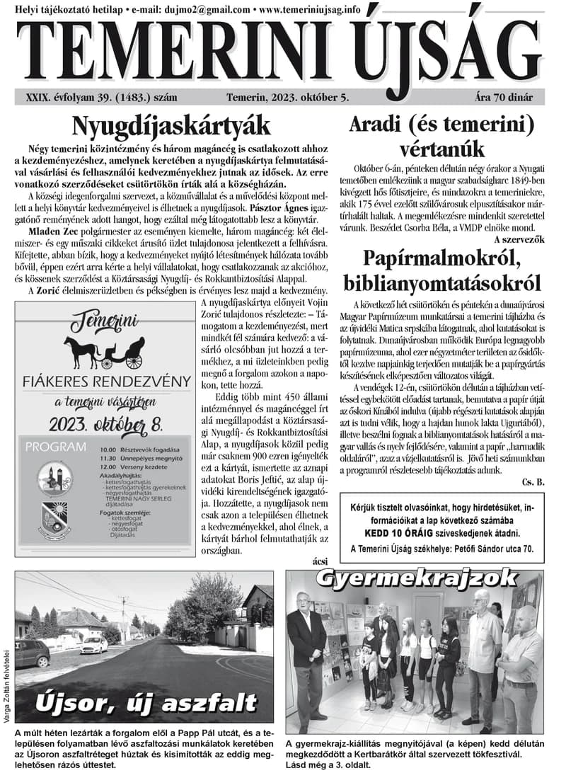 Temerini Újság, 29. évf. 2023. október 5. 39. sz.
