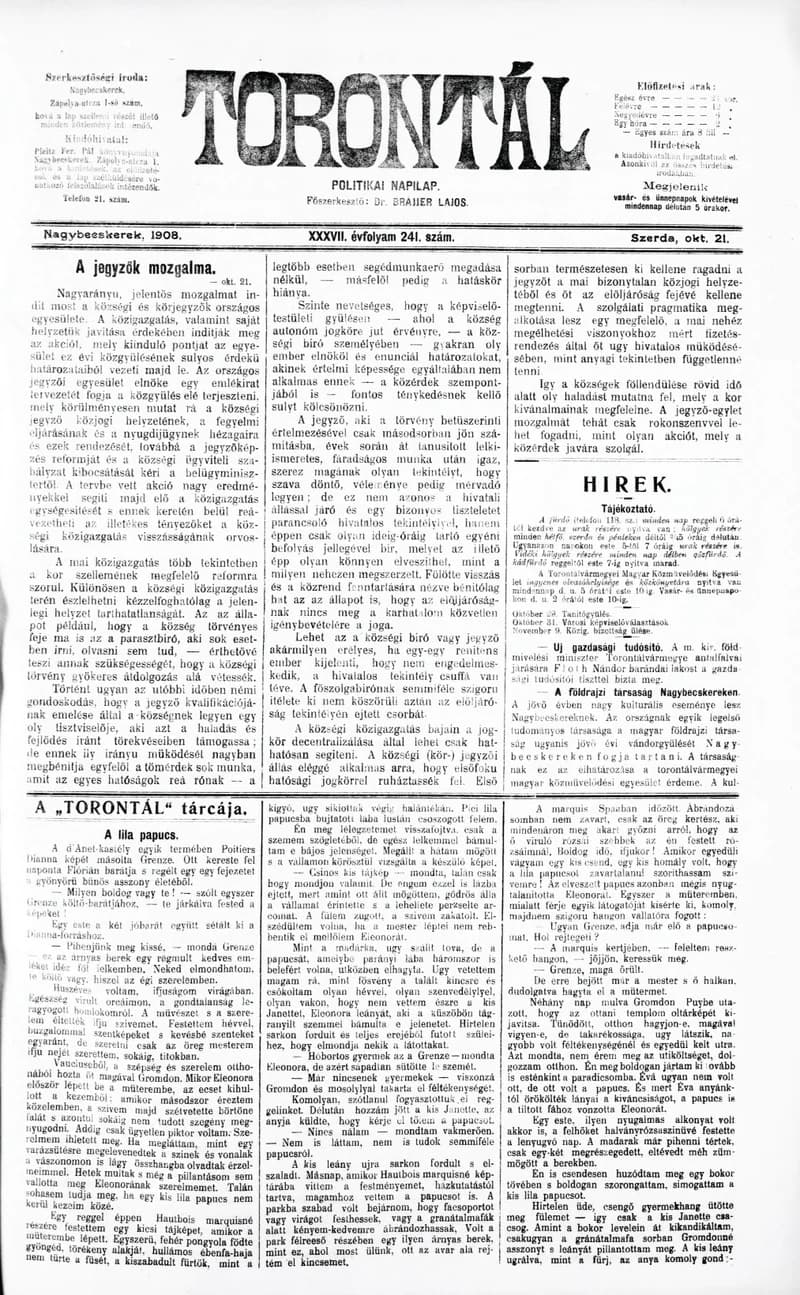 Torontál, 37. évf. 1908. október 21. 241. sz.