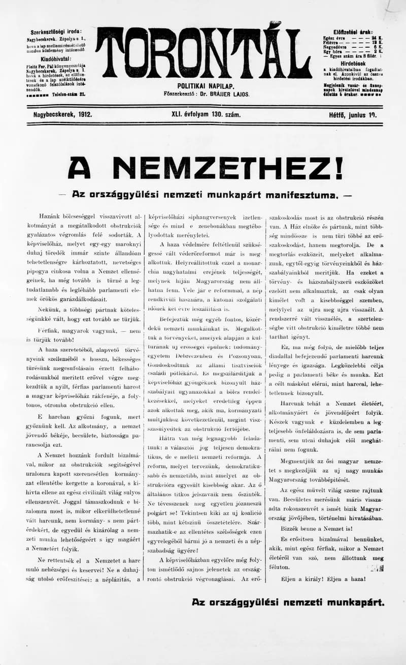 Torontál, 41. évf. 1912. június 10. 130. sz.