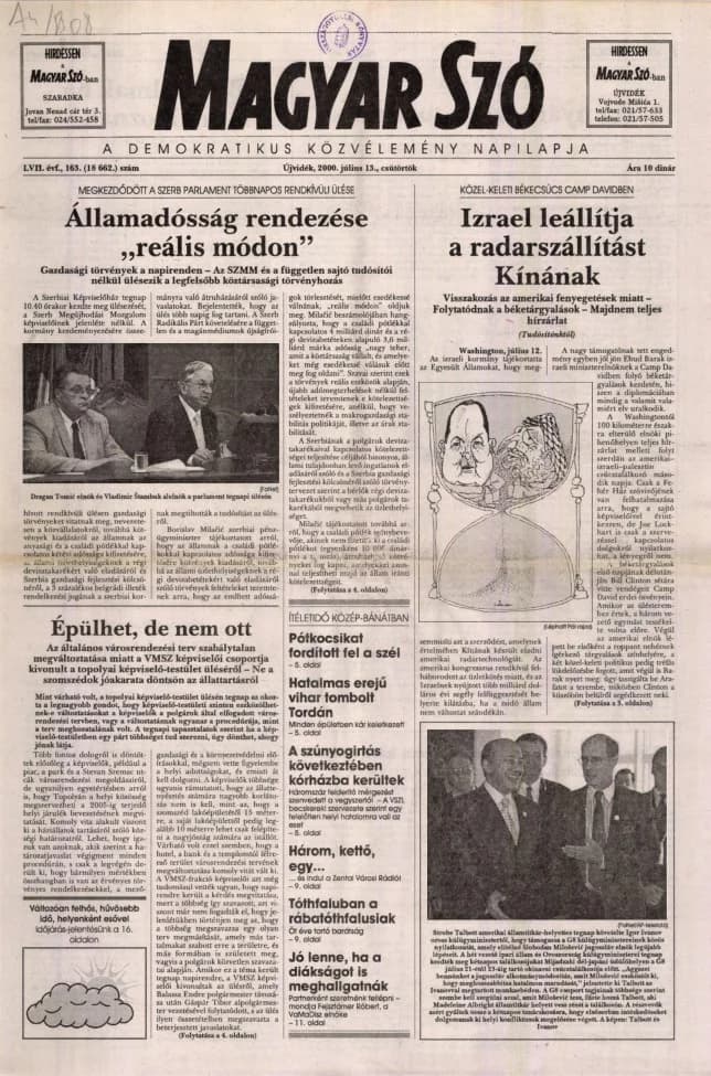Magyar Szó, 57. évf. 2000. július 13. 163. sz. 1–16. oldal
