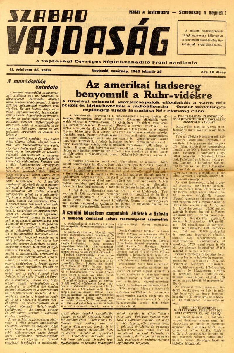 Szabad Vajdaság, 2. évf. 1945. február 25. 45. sz.