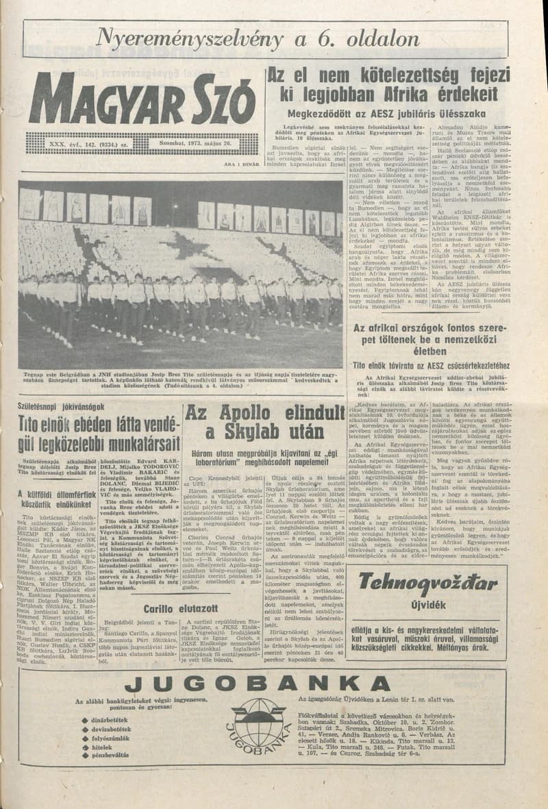 Magyar Szó, 30. évf. 1973. május 26. 142. sz. 1–20. oldal