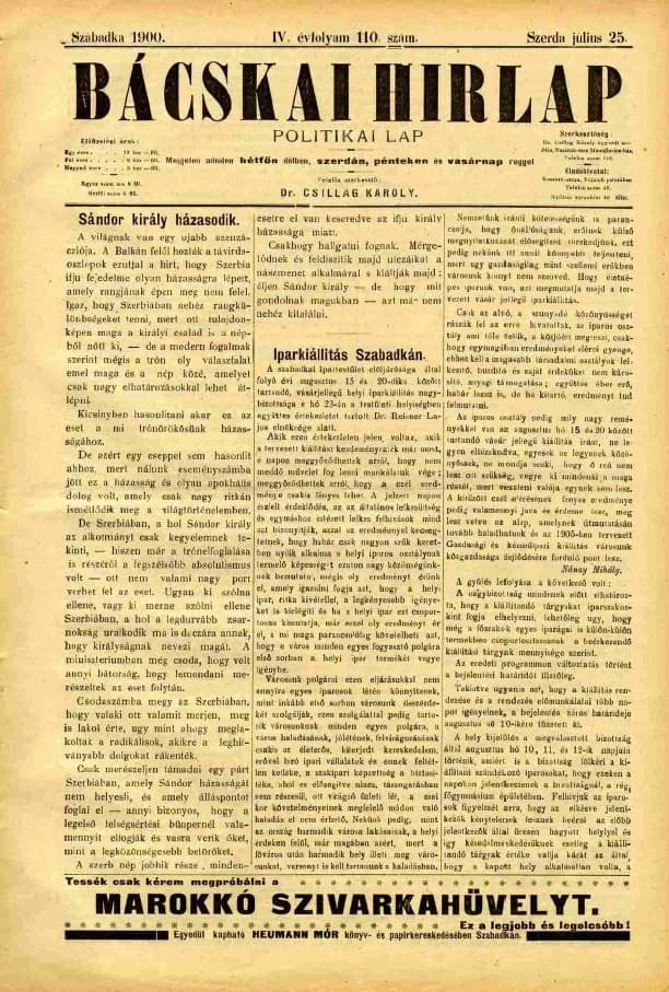 Bácskai Hirlap, 4. évf. 1900. július 25. 110. sz.