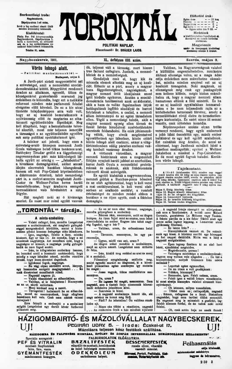 Torontál, 40. évf. 1911. május 3. 100. sz.