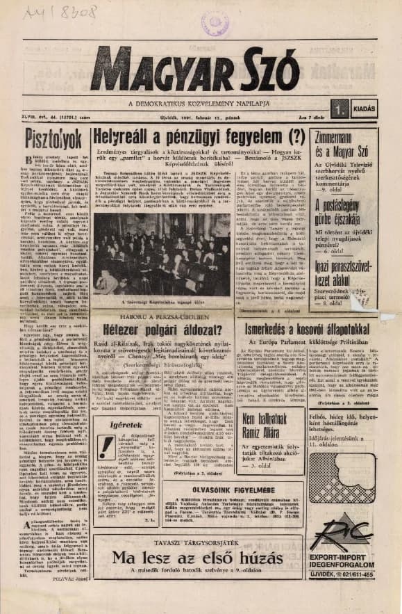 Magyar Szó, 48. évf. 1991. február 15. 44. sz. 1–20. oldal