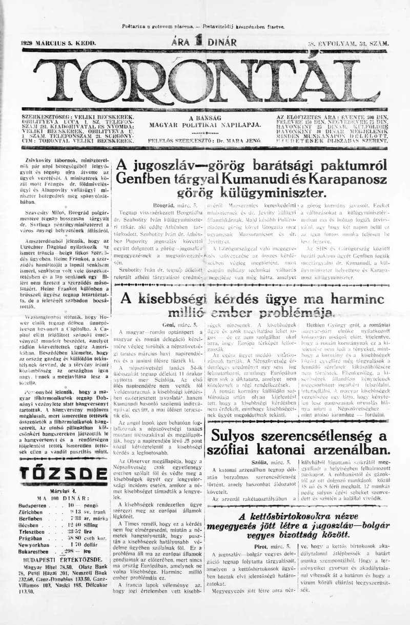 Torontál, 58. évf. 1929. március 5. 53. sz.