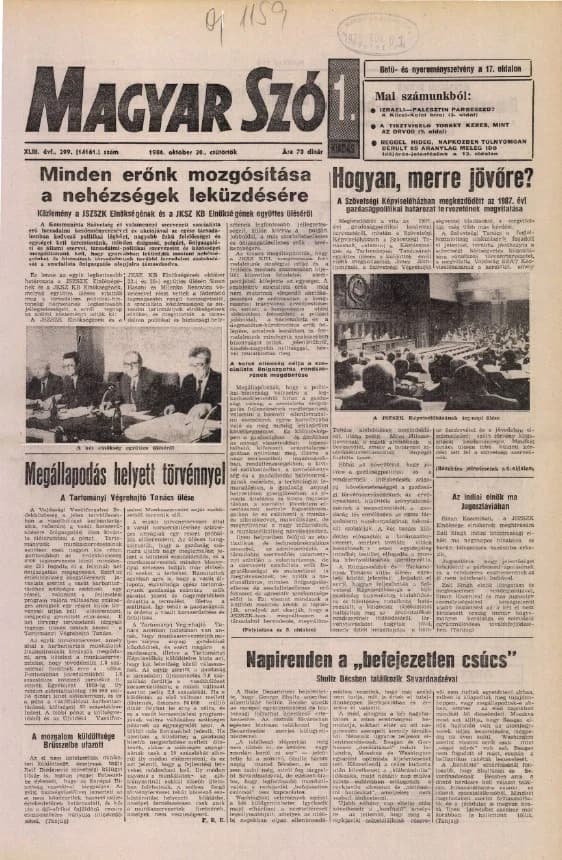 Magyar Szó, 43. évf. 1986. október 30. 299. sz. 1–20. oldal