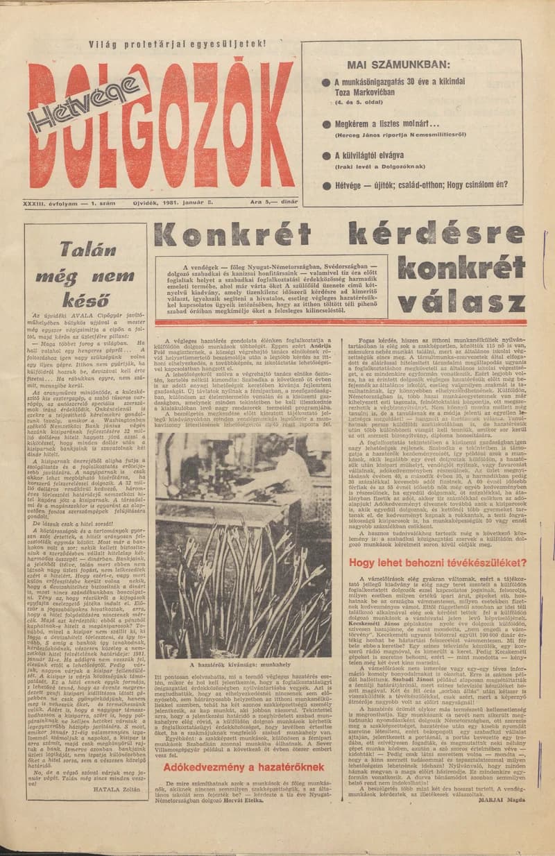 Dolgozók, 35. évf. 1981. január 8. 1. sz.