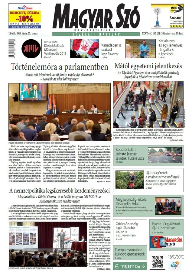 Magyar Szó, 75. évf. 2018. június 20. 140. sz. 1–16. oldal