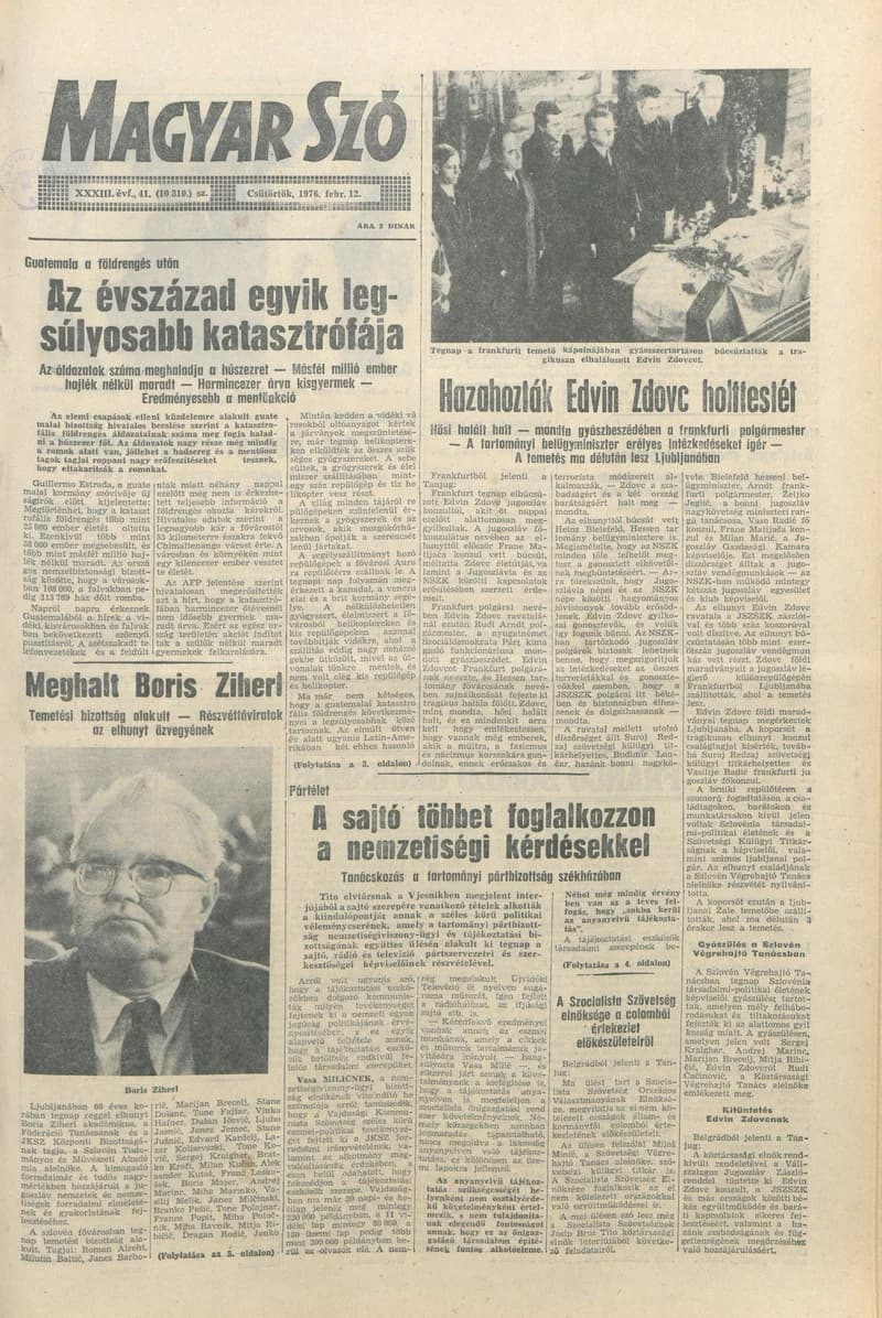 Magyar Szó, 33. évf. 1976. február 12. 41. sz. 1–20. oldal