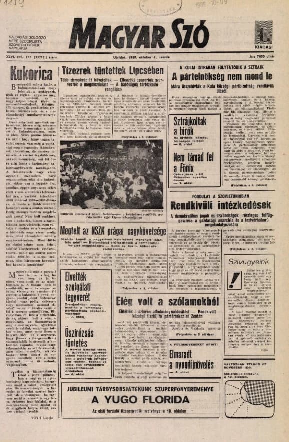 Magyar Szó, 46. évf. 1989. október 4. 272. sz. 1–16. oldal