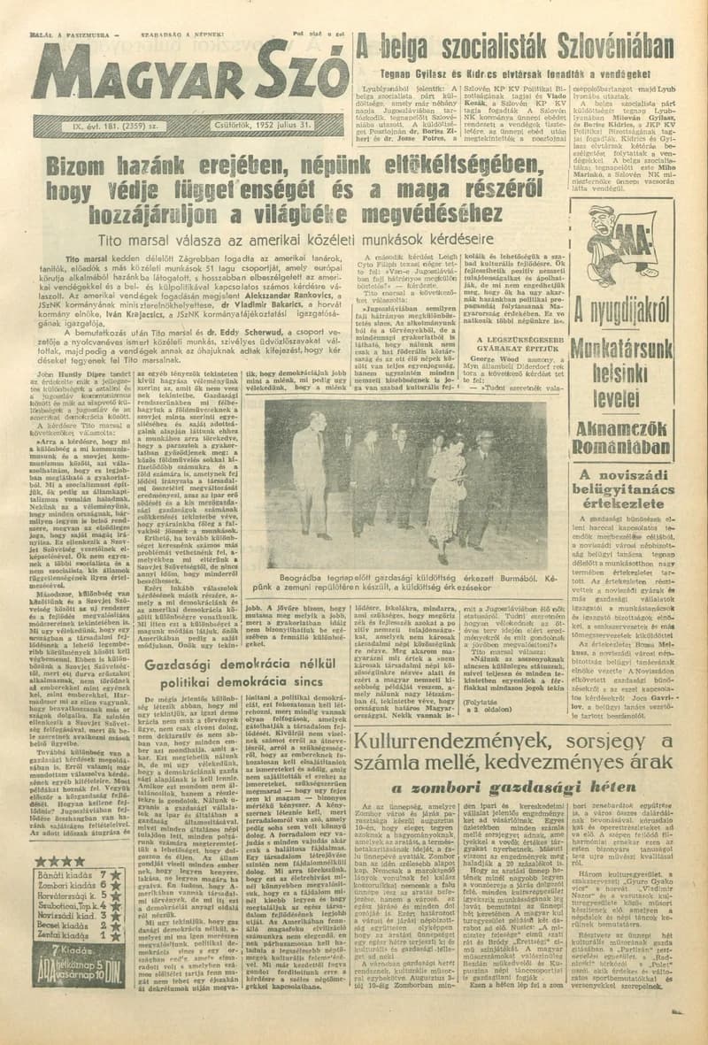 Magyar Szó, 9. évf. 1952. július 31. 181. sz. 1–10. oldal