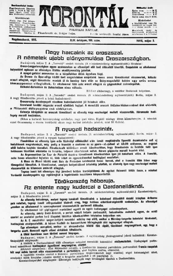 Torontál, 44. évf. 1915. május 3. 100. sz.